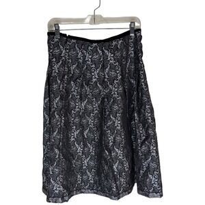 Trevan Metallic Skirt Women 6 Black Silver Damask Brocade Velvet Trim Midi ALine